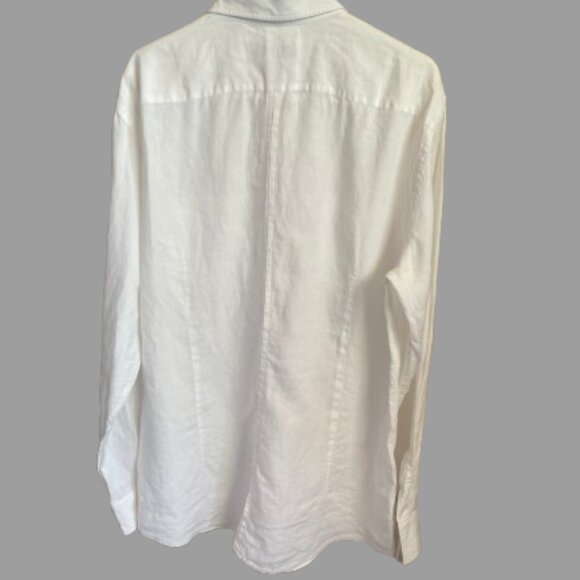 BOSS Hugo Boss White Button-Down Linen Shirt. Size: XL - Picture 4 of 13